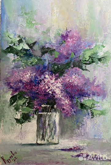 Картина маслом Сирень 30х20 см в раме