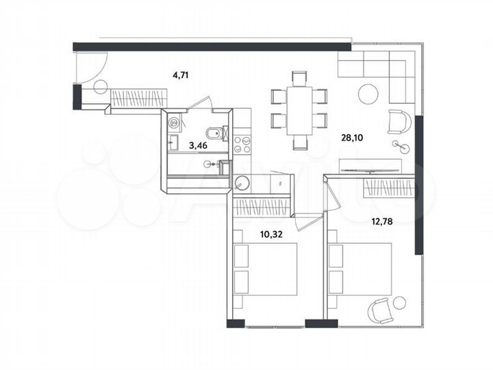 3-к. апартаменты, 59,4 м², 22/24 эт.