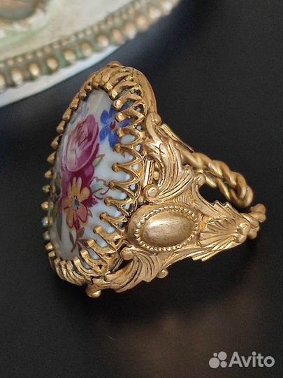 Антикварный перстень Фарфор Деколь Германия