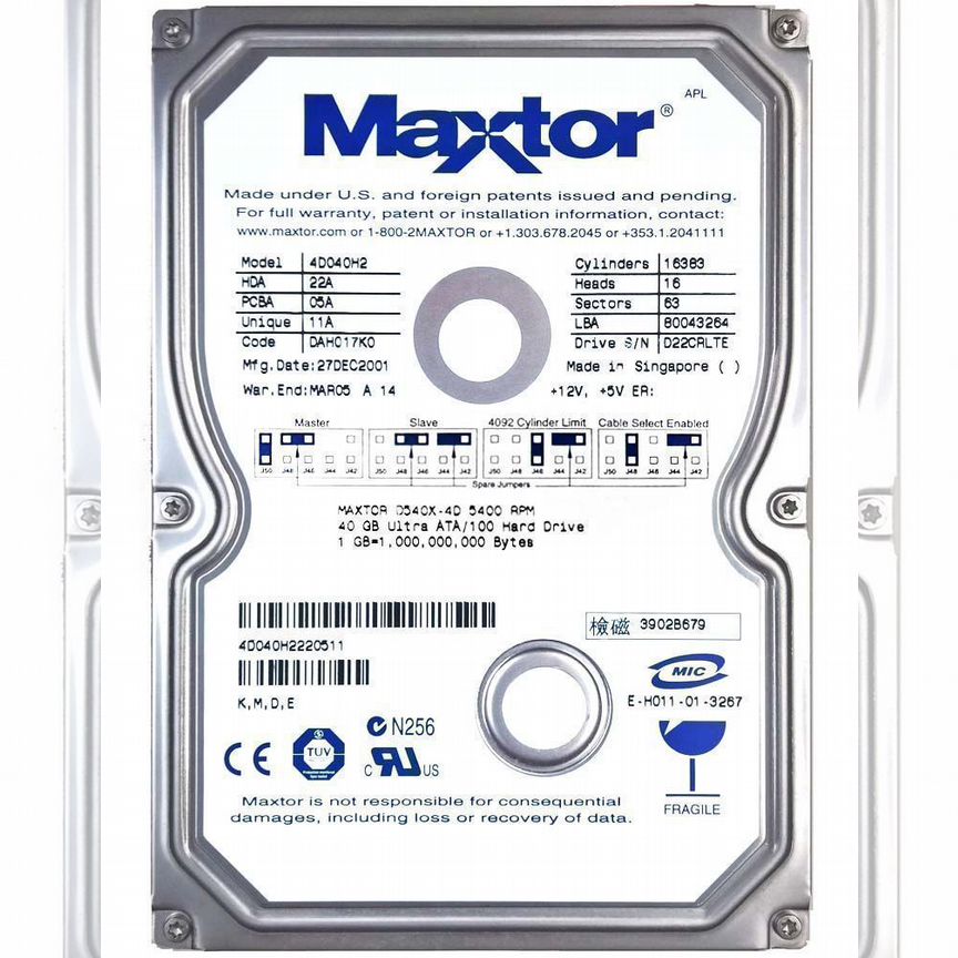[4K040H2] Жесткий Диск Maxtor 40gb Ide 3.5" Hdd 4k040h2
