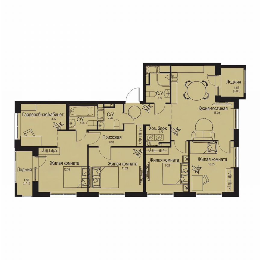 4-к. квартира, 92 м², 9/9 эт.