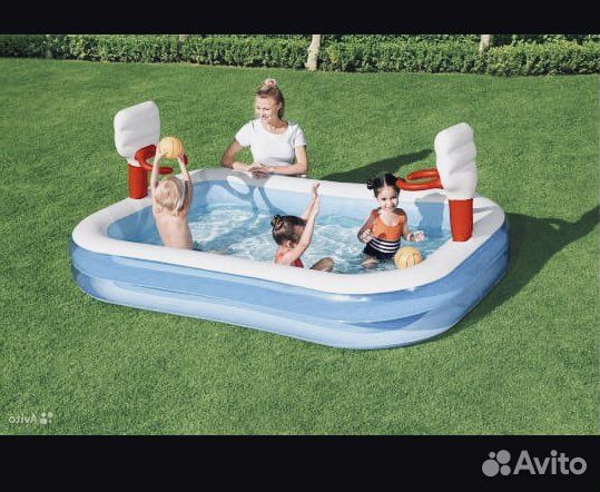 Детский надувной бассейн с игрой баскетбол