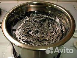 Варка велосипедной цепи в парафине