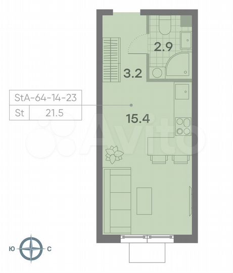 Квартира-студия, 21,5 м², 19/23 эт.