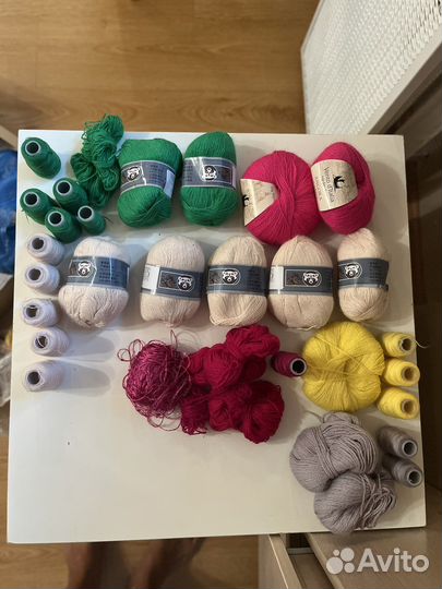 Пряжа норка, пакетом, помпоны, флис, спицы