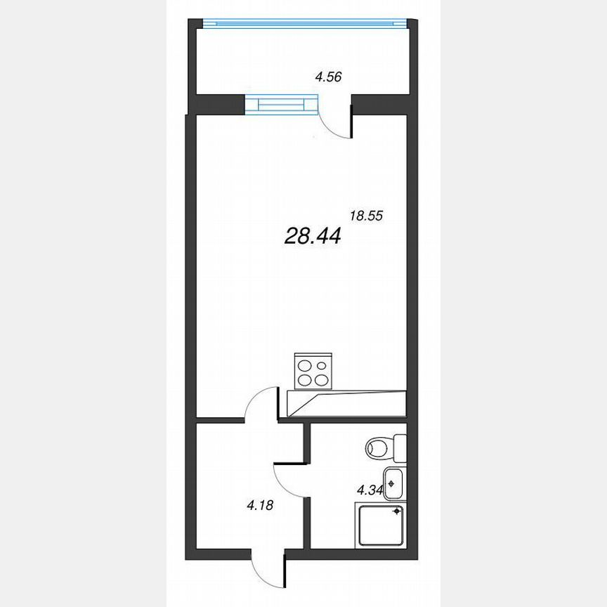 Квартира-студия, 31,6 м², 4/22 эт.