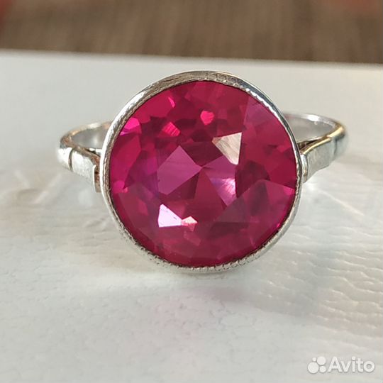 Кольцо перстень СССР серебро 875 звезда корунд
