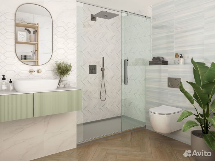 Плитка настенная Шахтинская Плитка Восток 02 25x40 см 1.4 м² глянцевая цвет белый мрамор рисунок