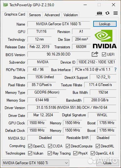 Видеокарта GeForce GTX 1660 ti