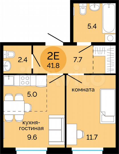 2-к. квартира, 41,8 м², 12/14 эт.