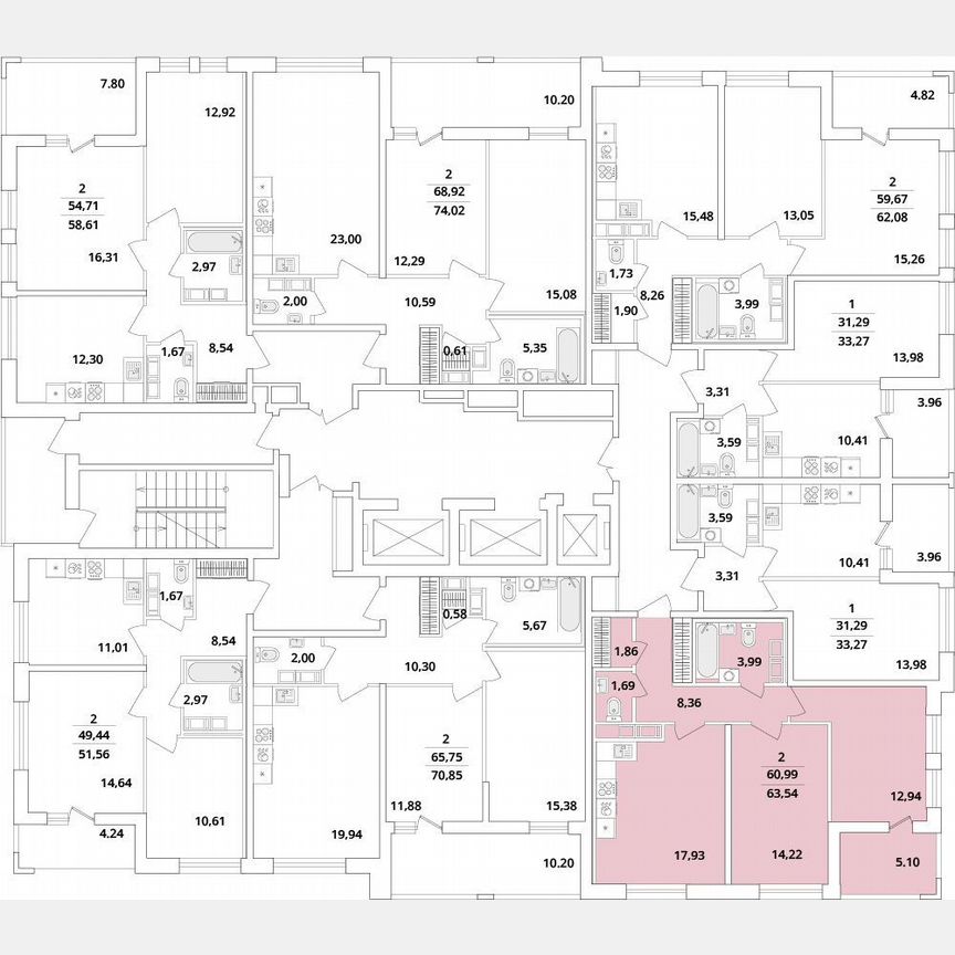 2-к. квартира, 63,5 м², 17/18 эт.