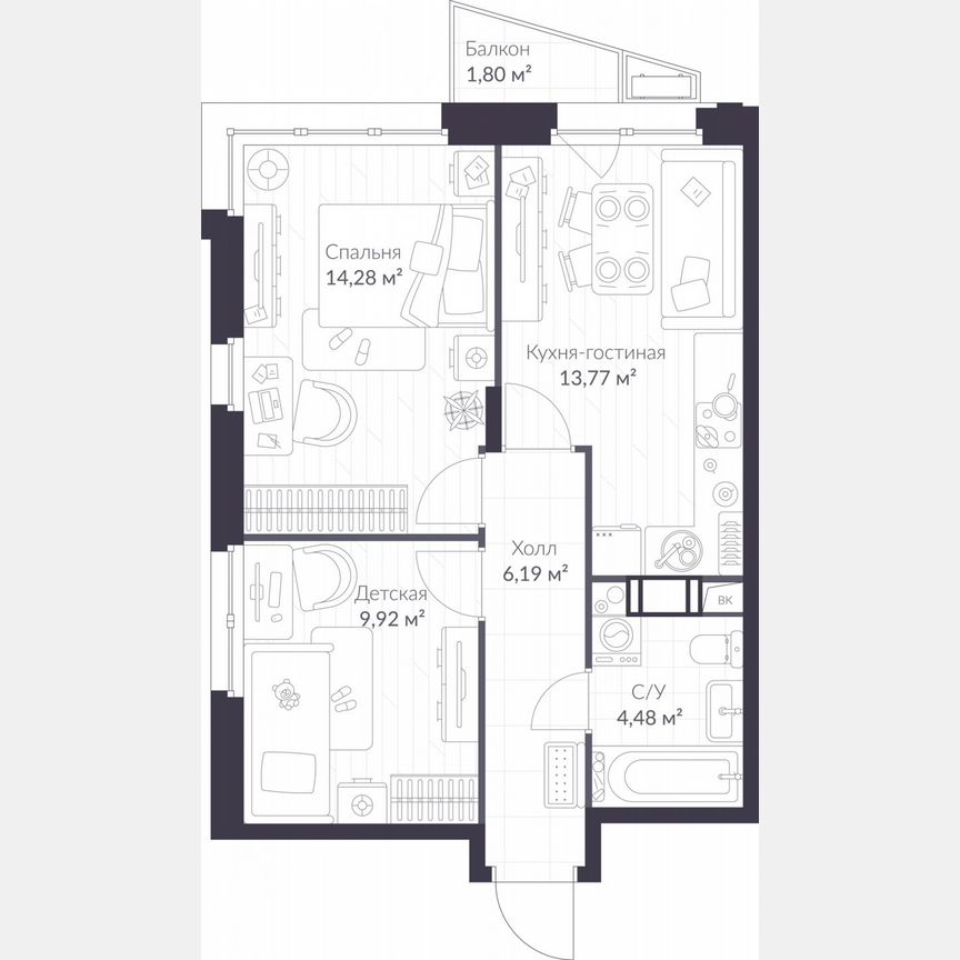 2-к. квартира, 49,2 м², 5/11 эт.