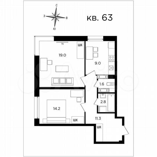 2-к. квартира, 57,9 м², 10/23 эт.