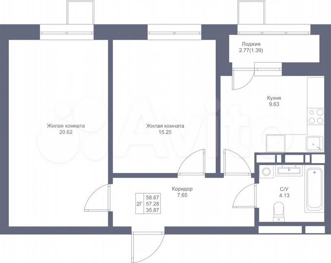 2-к. квартира, 58,7 м², 14/17 эт.