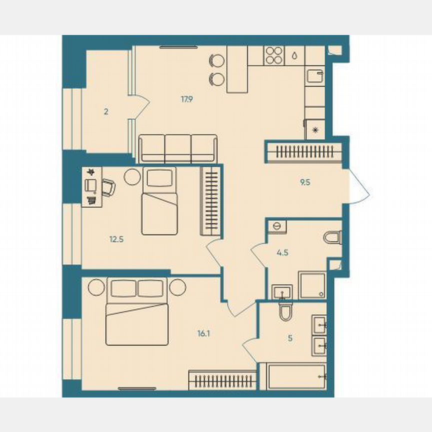 2-к. квартира, 67,5 м², 30/32 эт.