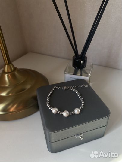 Браслет из гематита с натуральным жемчугом