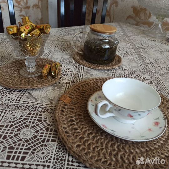 Салфетки сервировочные вязаные из джута