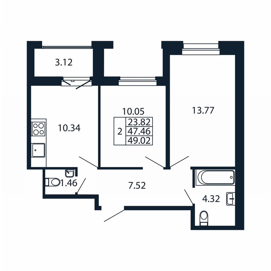 2-к. квартира, 50,6 м², 12/12 эт.