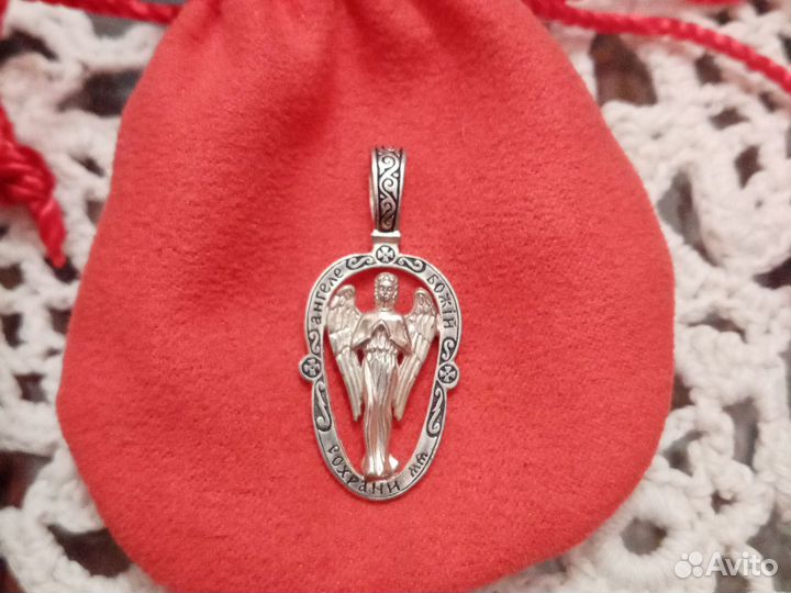 Серебряная подвеска щит Ангел хранитель