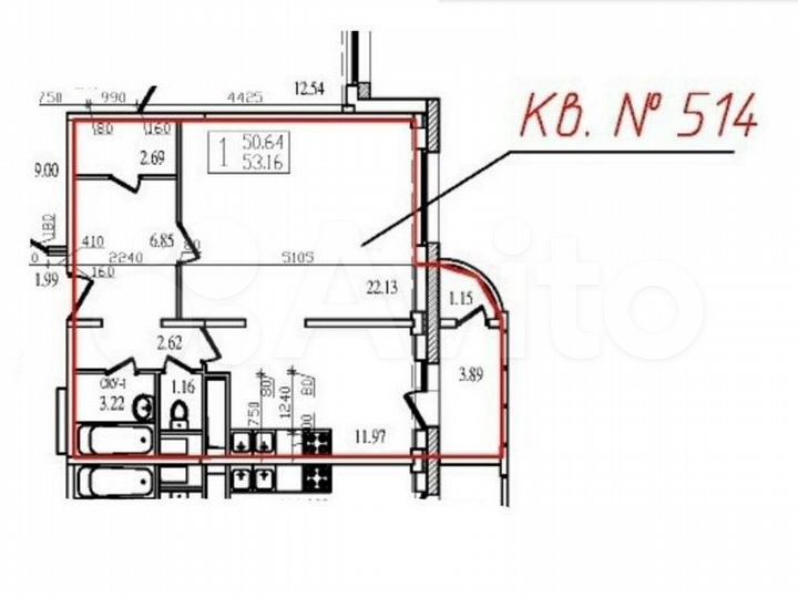 1-к. квартира, 53,2 м², 10/17 эт.