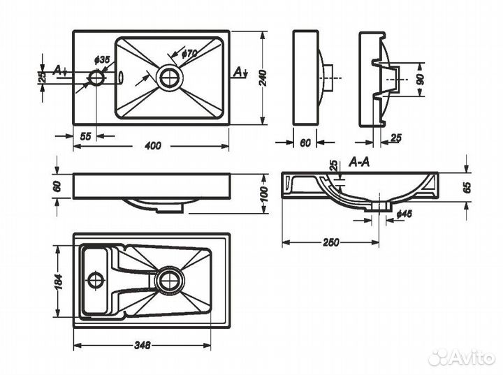 Умывальник мебельный Sanita-Luxe fest 40