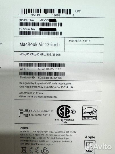 MacBook Air 13 (M3, 2024) 8Gb, 256Gb Midnight