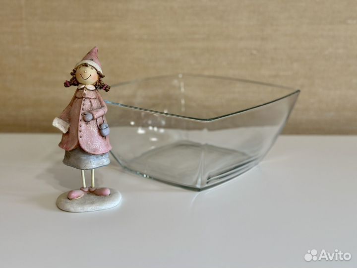 Стеклянный салатник, ваза для фруктов, 23.5х23.5