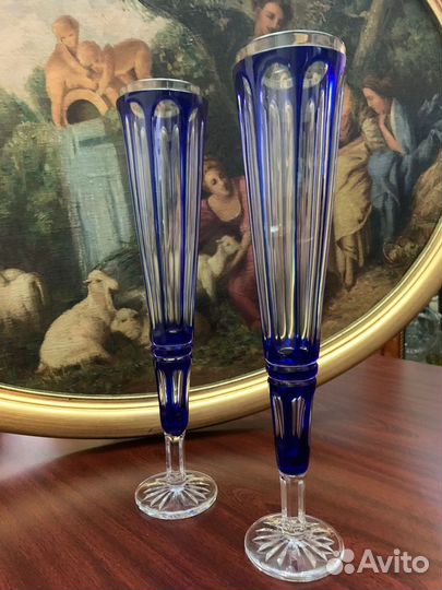 Бокалы цветеой хрусталь