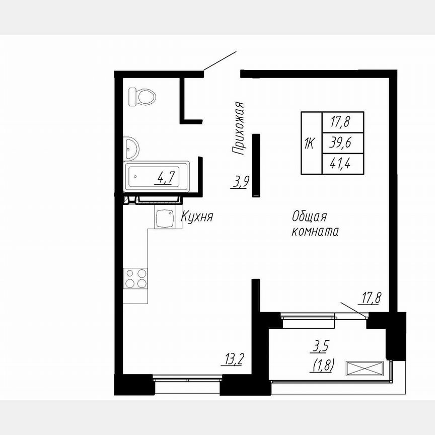 1-к. квартира, 41,4 м², 12/17 эт.