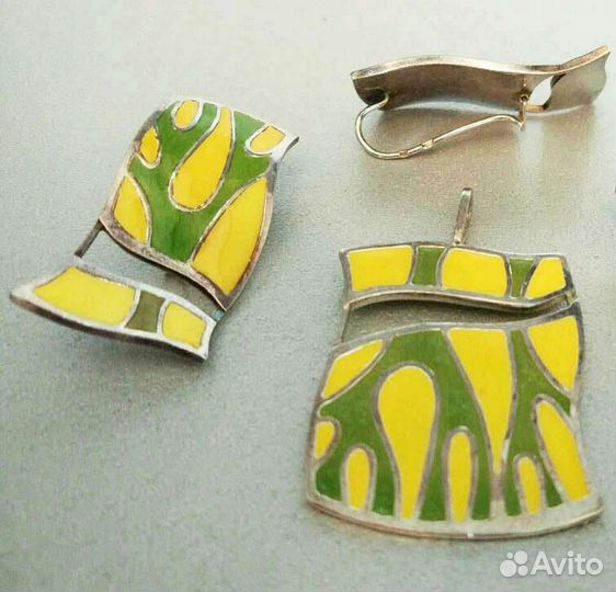 Серьги и подвеска кулон новые серебряные эмаль