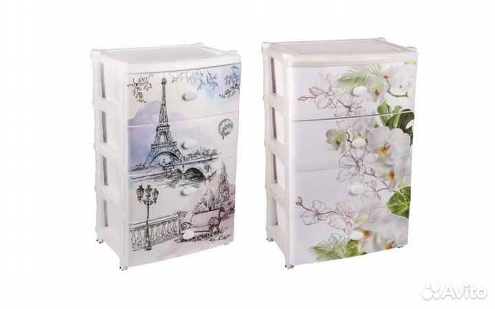 Комод 4 секционный широкий на колесиках пластик