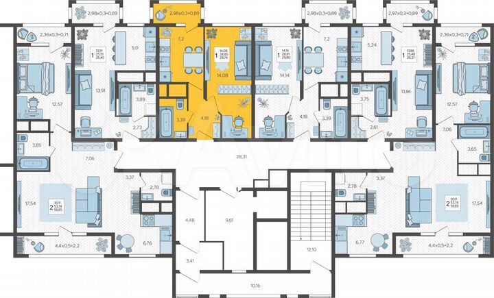 1-к. квартира, 30,6 м², 2/14 эт.