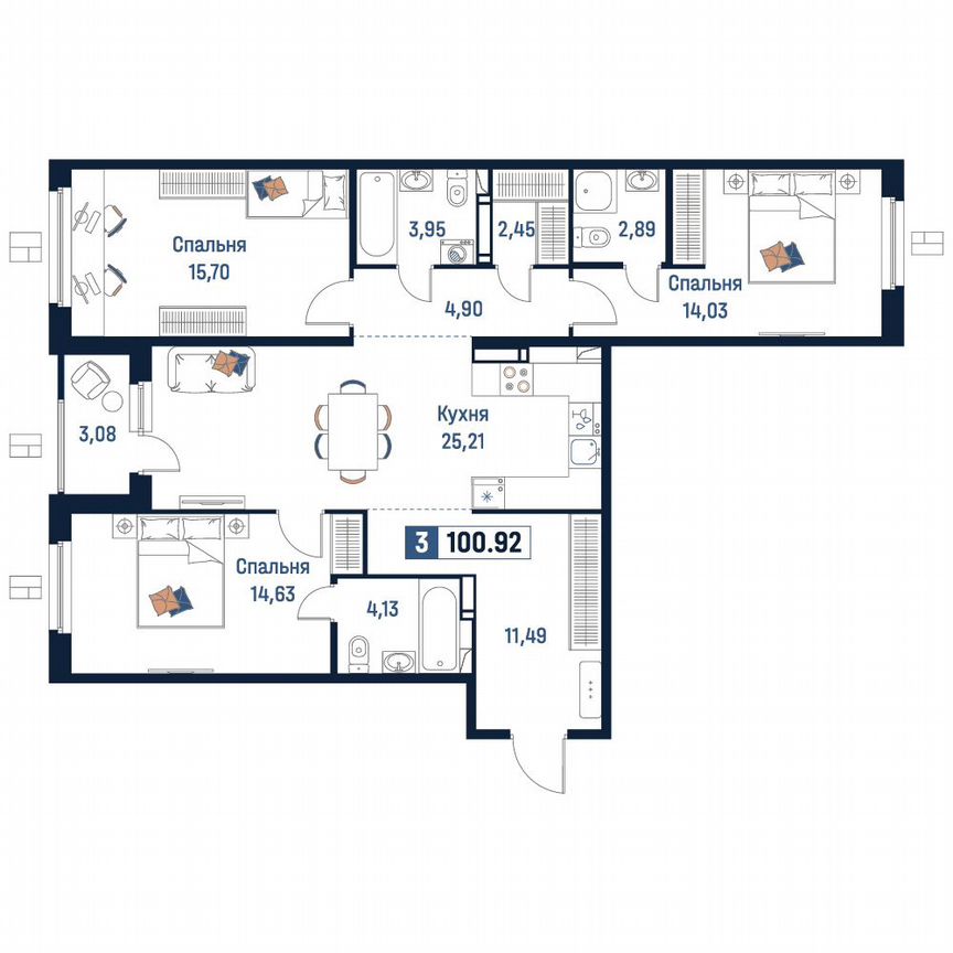 3-к. квартира, 100,9 м², 8/18 эт.