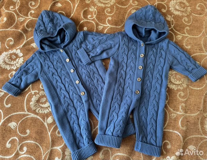 Вязаный комбинезон для двойни 62-68