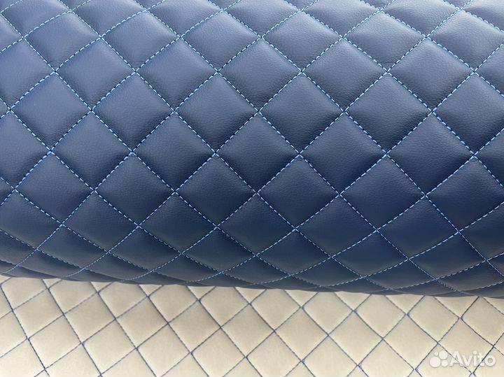 Стеганая экокожа синяя синий стандартный ромб