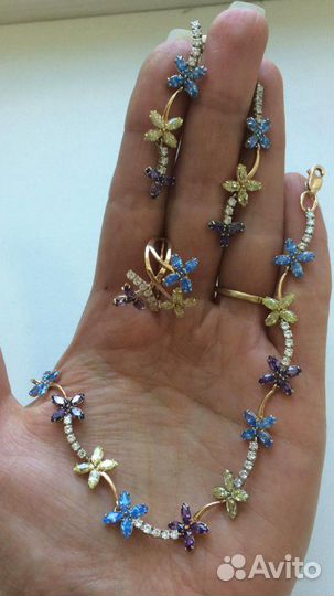 Комплект серьги, кольцо(17р), браслет(17см) Золото