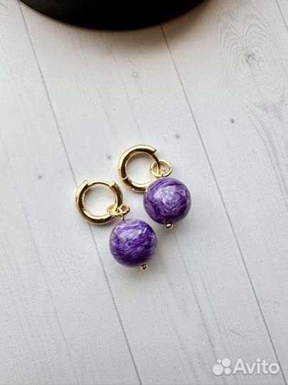 Серьги из чароита экстра класса