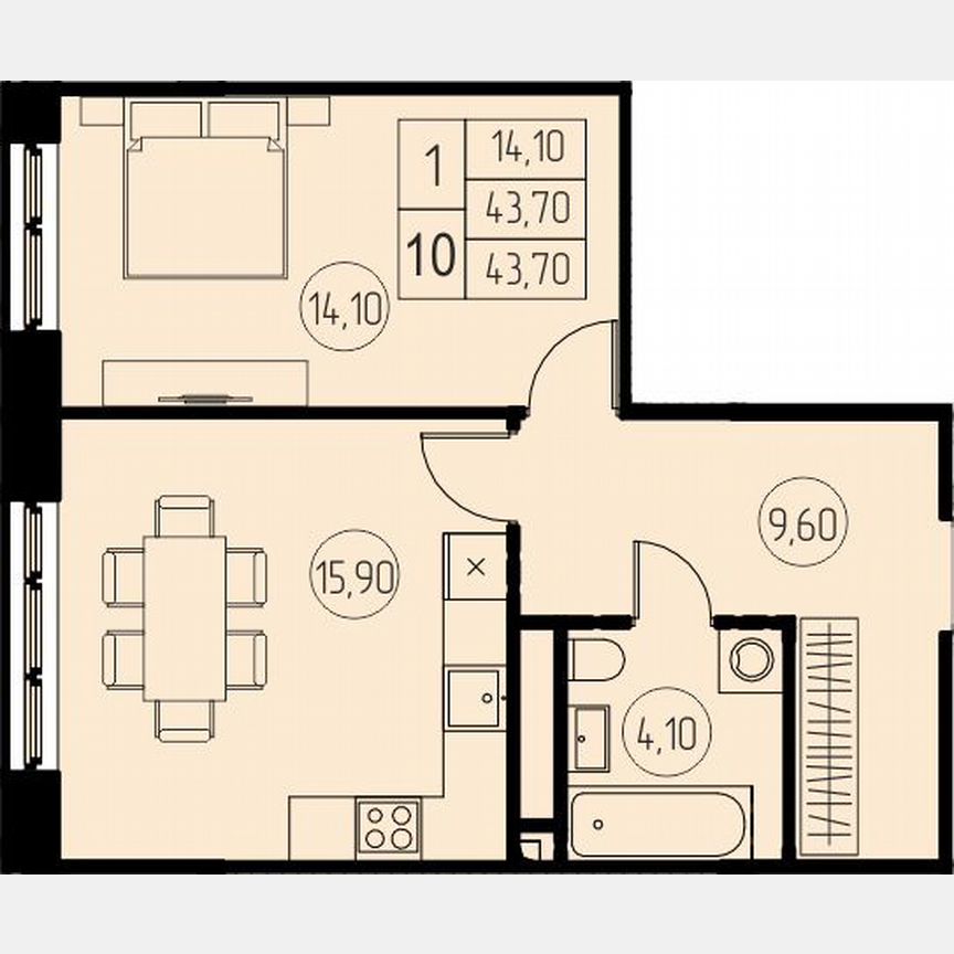 1-к. квартира, 43,7 м², 19/28 эт.