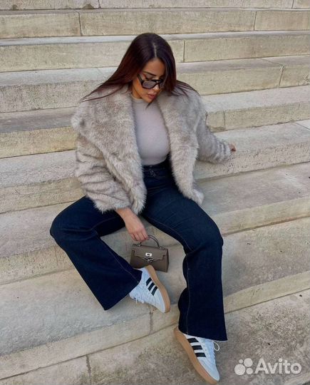 Шуба эко серая короткая