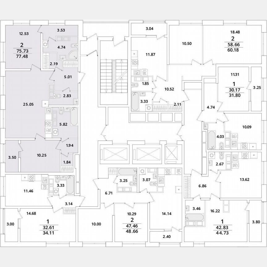 2-к. квартира, 77,5 м², 22/22 эт.