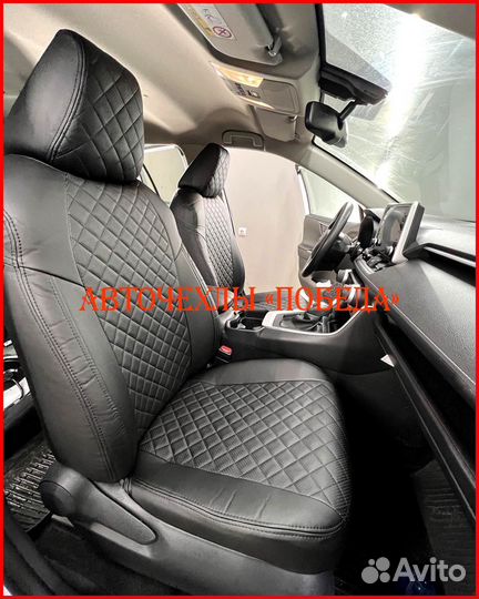 Чехлы Toyota Rav4 5 из экокожи чёрные Ромб