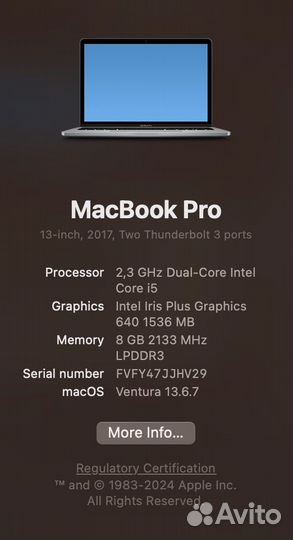 Apple macbook pro 13 2017 Intel Iris