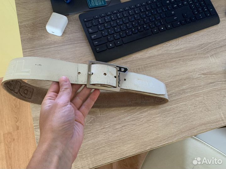 Ремень diesel белый кожаный, 103 см