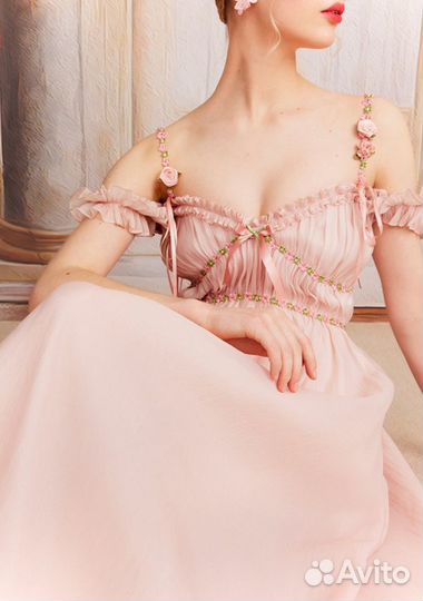 Платье винтажное летнее розовое романтичное