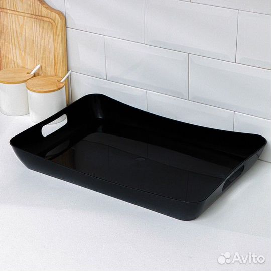 Поднос с ручками, 42,228,25,2 см «Рондо», цвет чер