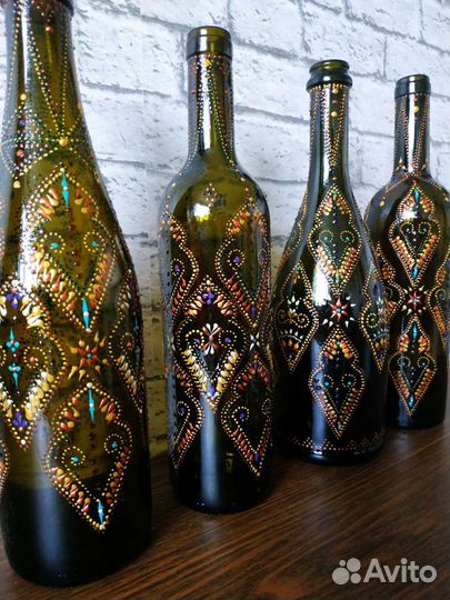 Декоративная бутылка, ручная роспись, 30 см