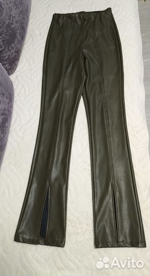 Кожаные брюки хаки