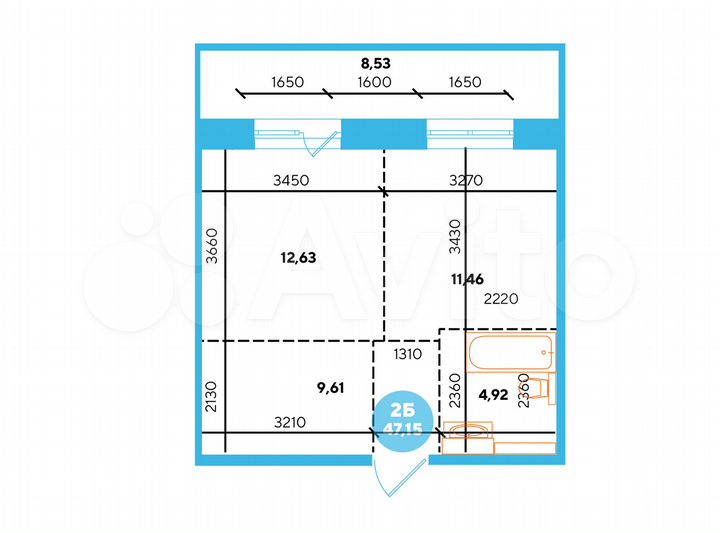 2-к. квартира, 47,2 м², 3/15 эт.