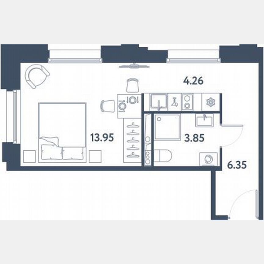 Апартаменты-студия, 28,4 м², 13/16 эт.