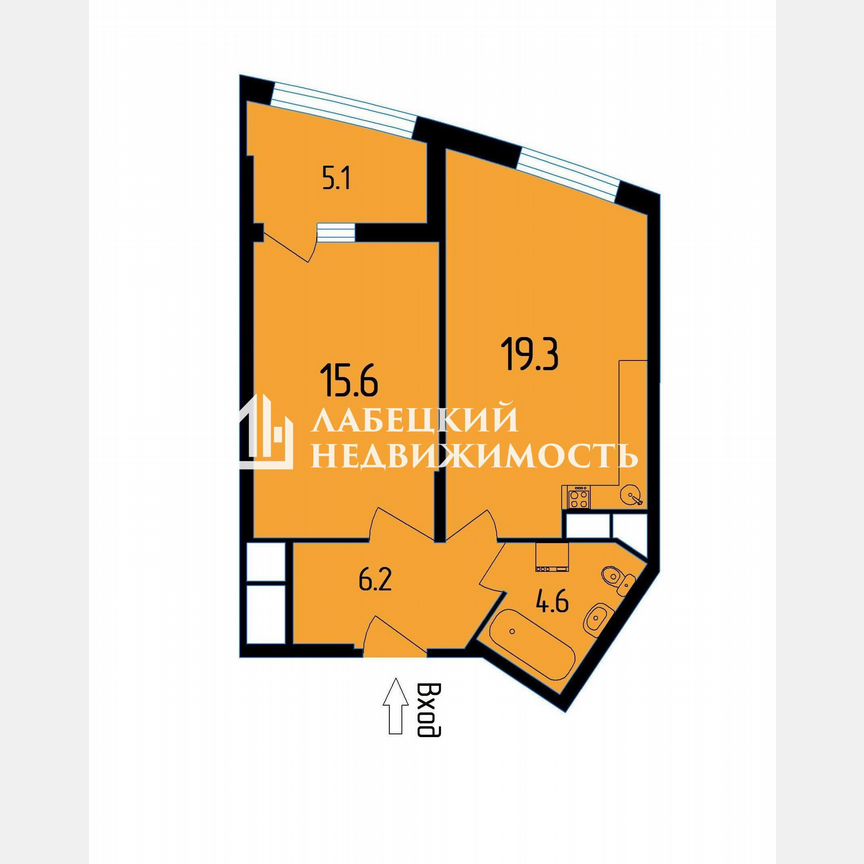 1-к. апартаменты, 48,3 м², 1/6 эт.